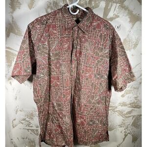 Cooke Street Shirt Mens 2XL XXL Red Brown Geometric Tribal Hawaiian Aloha
